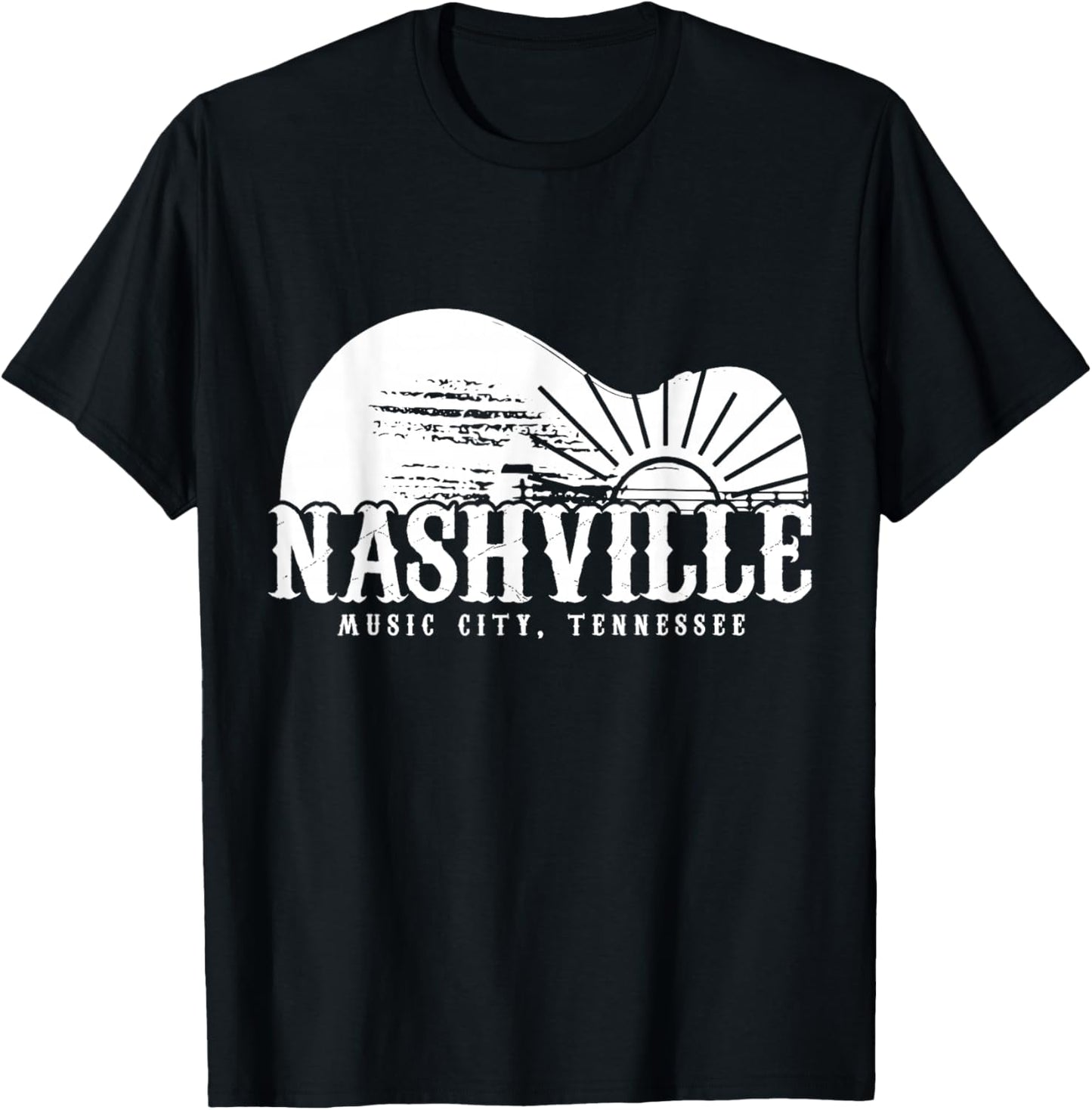Nashville Tennessee Guitar Player Vintage Country Music City T-Shirt - T-Shirt | Black