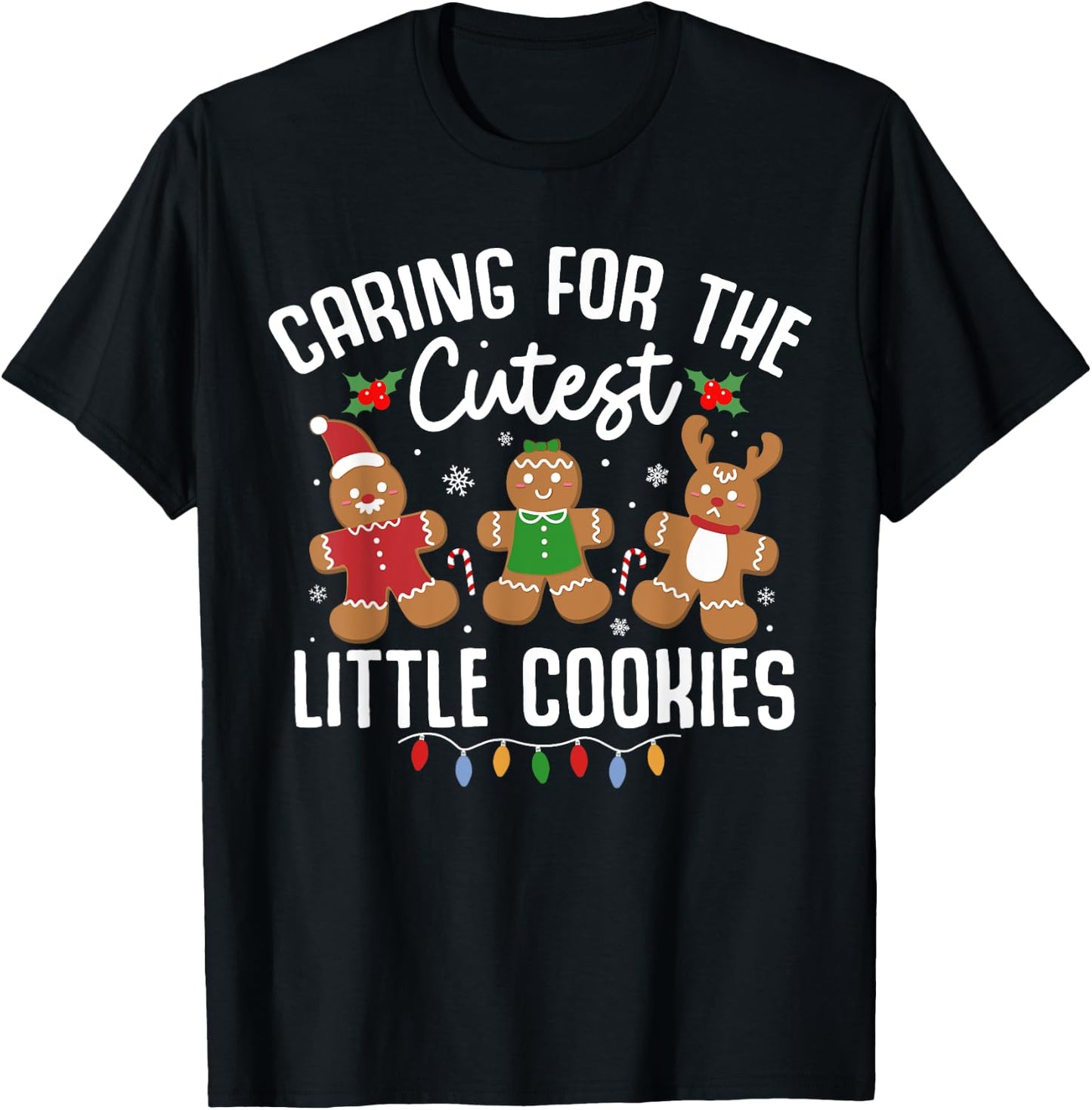 Caring For Cutest Little Cookies Pediatric Nurse Christmas T-Shirt - T-Shirt | Black