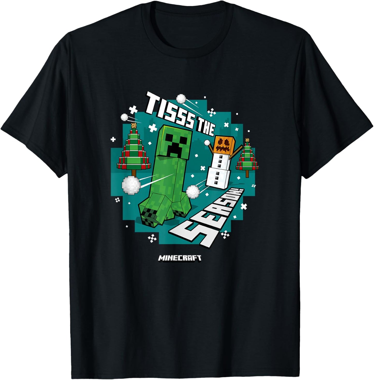 Minecraft Christmas Tisss The Season! Creeper Snowballs T-Shirt - T-Shirt | Black