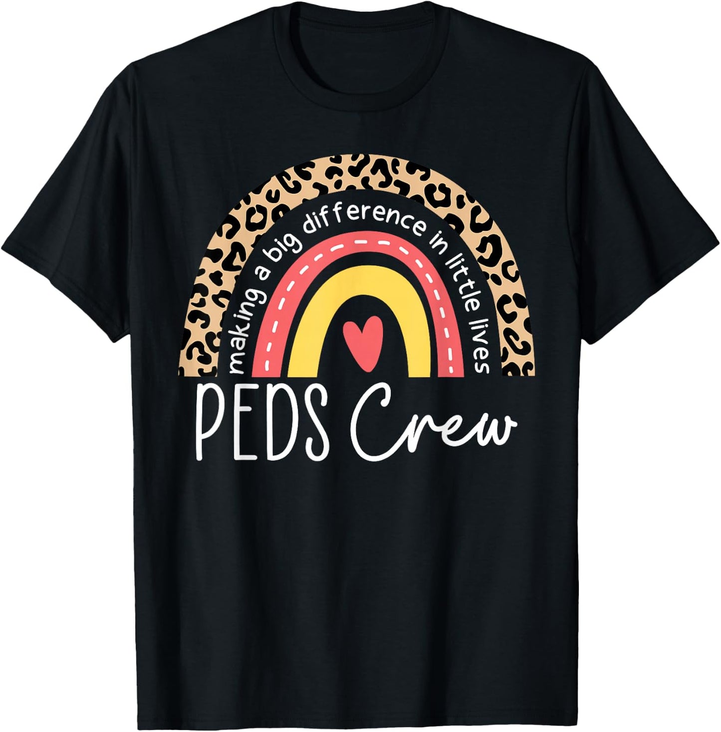 Pediatric Crew Peds Nurse Leopard Rainbow PICU Nurses T-Shirt - T-Shirt | Black