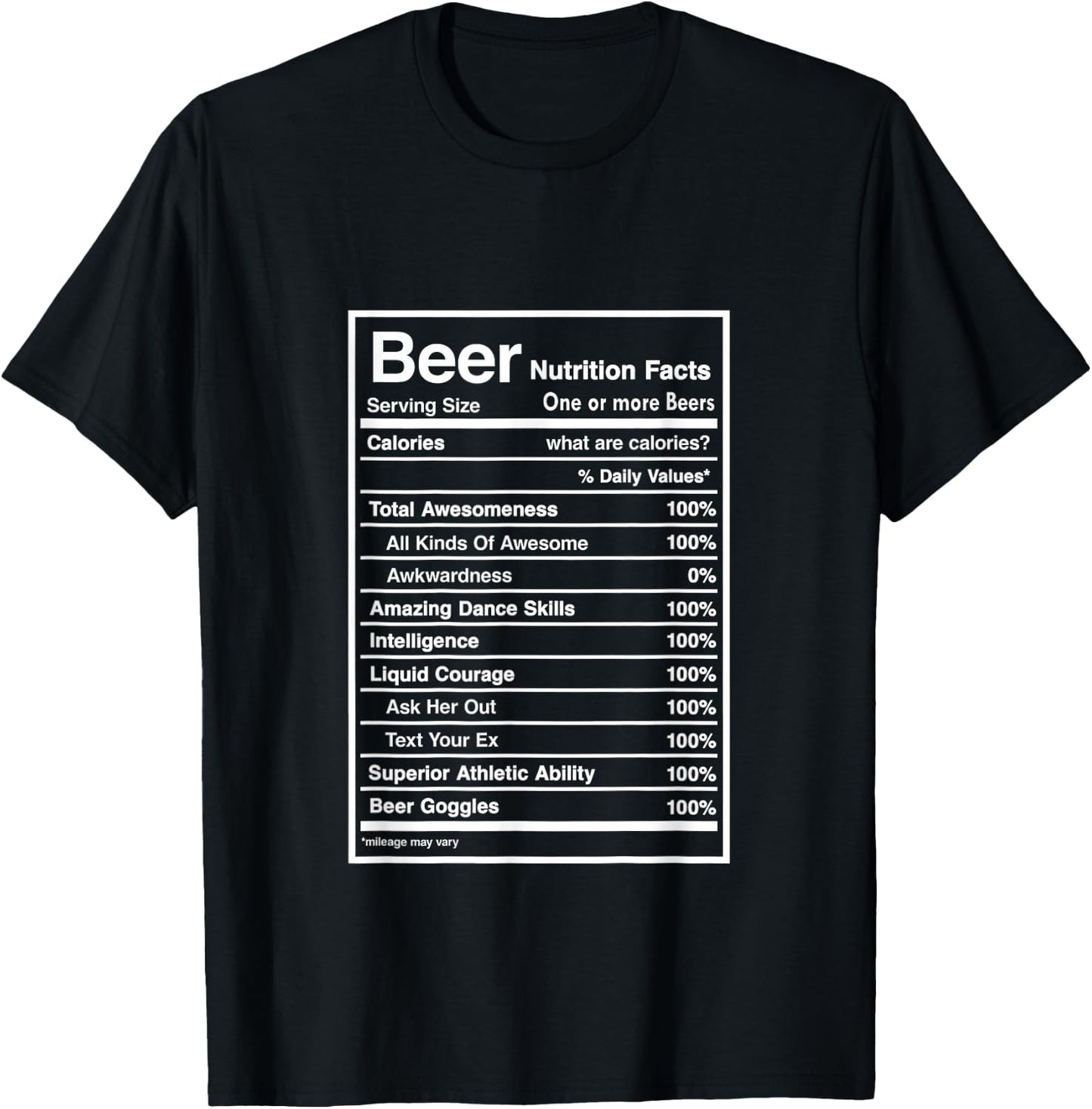 Beer Nutrition Fact Men Women Gift Funny Drinking T-Shirt - T-Shirt | Black