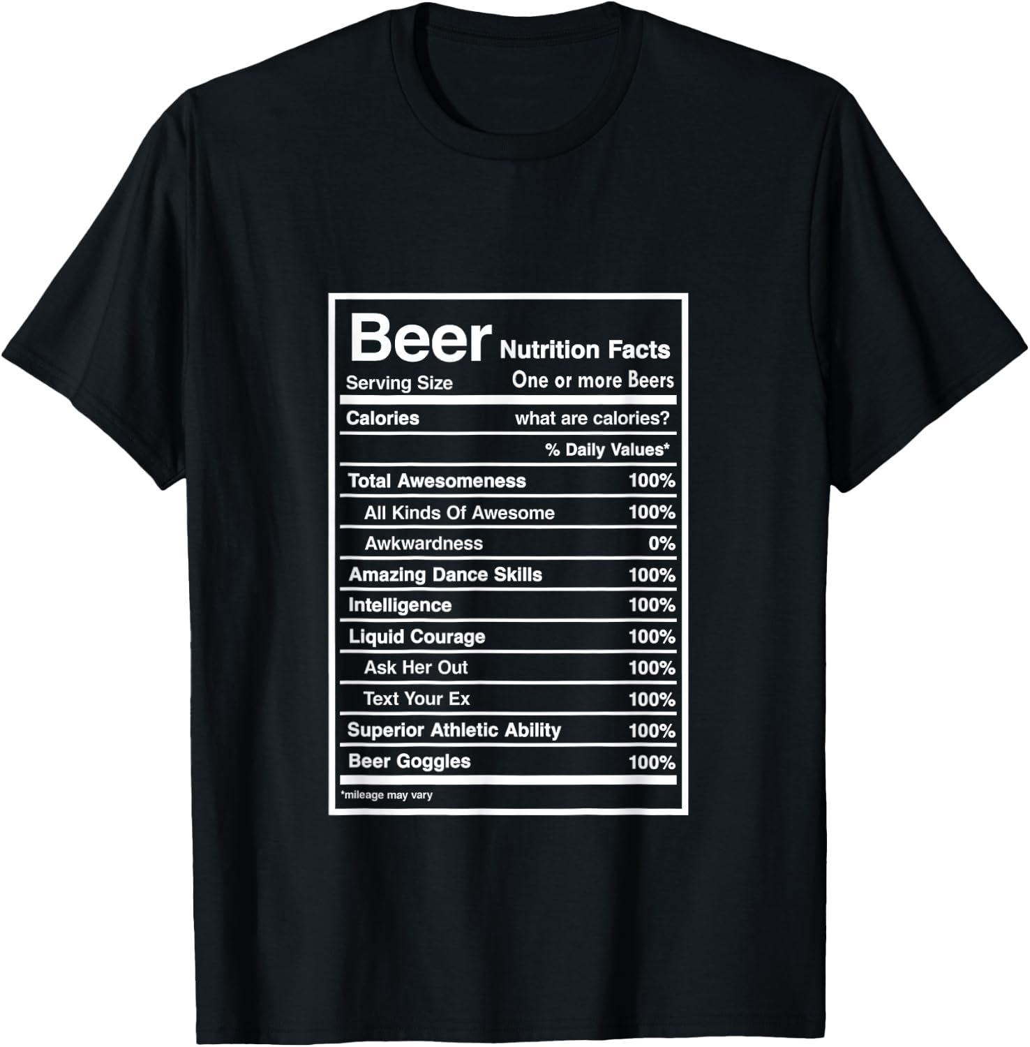 Beer Nutrition Fact Men Women Gift Funny Drinking T-Shirt - T-Shirt | Black