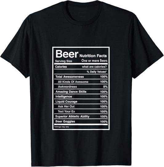 Beer Nutrition Fact Men Women Gift Funny Drinking T-Shirt - T-Shirt | Black