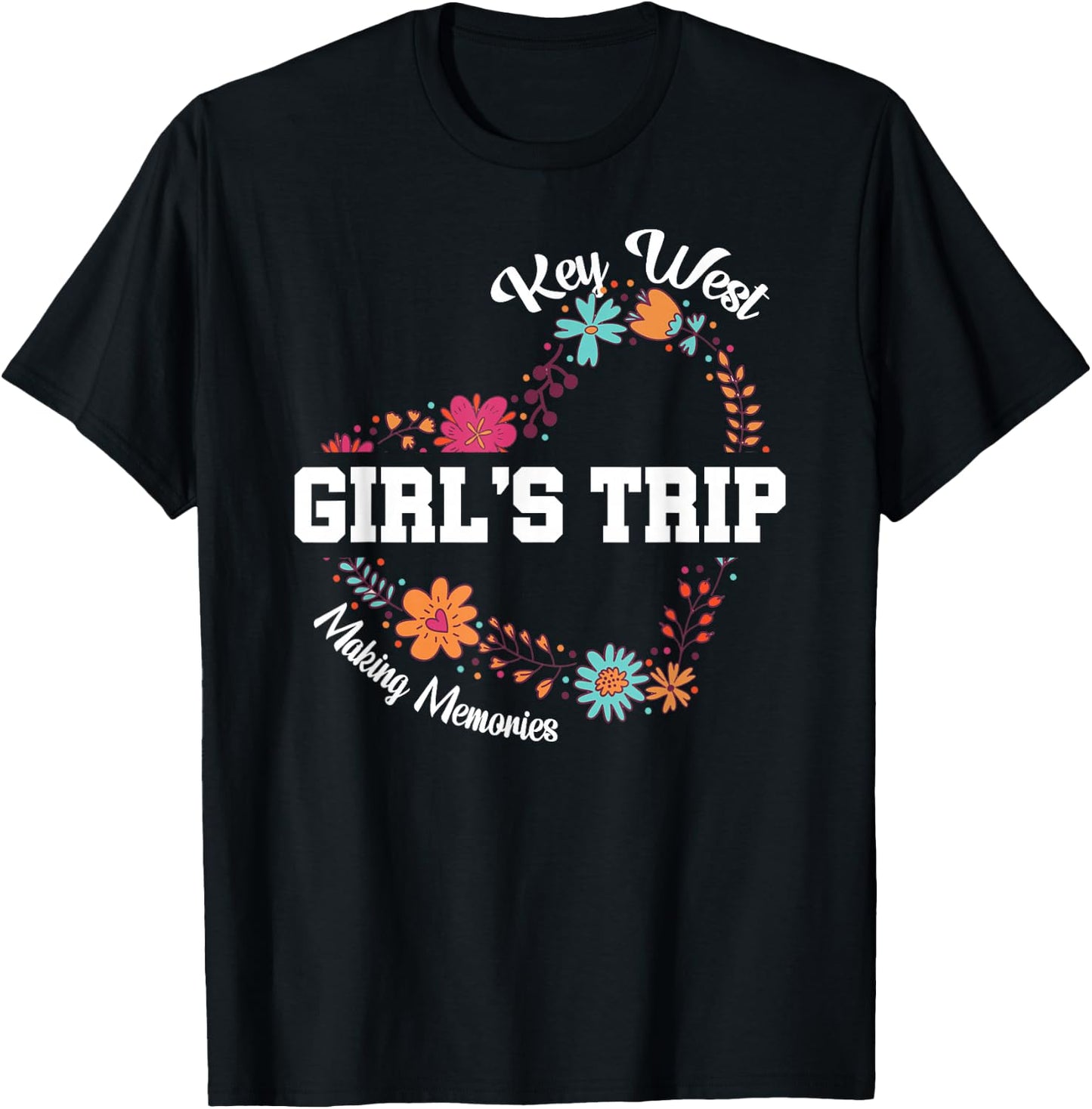 Cute Key West Girls Trip 2025 Making Memories Flower Match T-Shirt - T-Shirt | Black