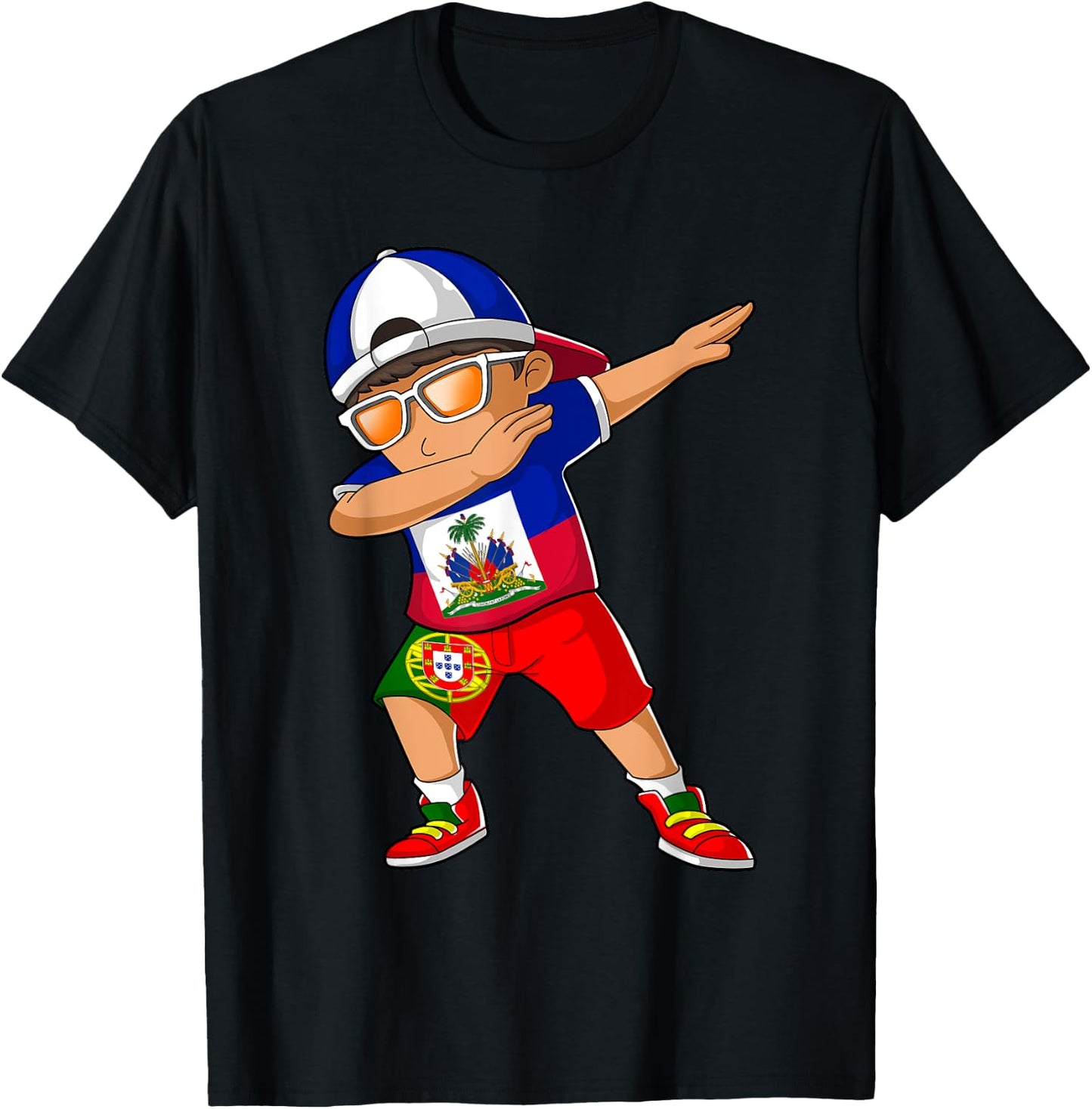 Half Haitian Half Portuguese Boy Haiti Portugal Flag T-Shirt - T-Shirt | Black