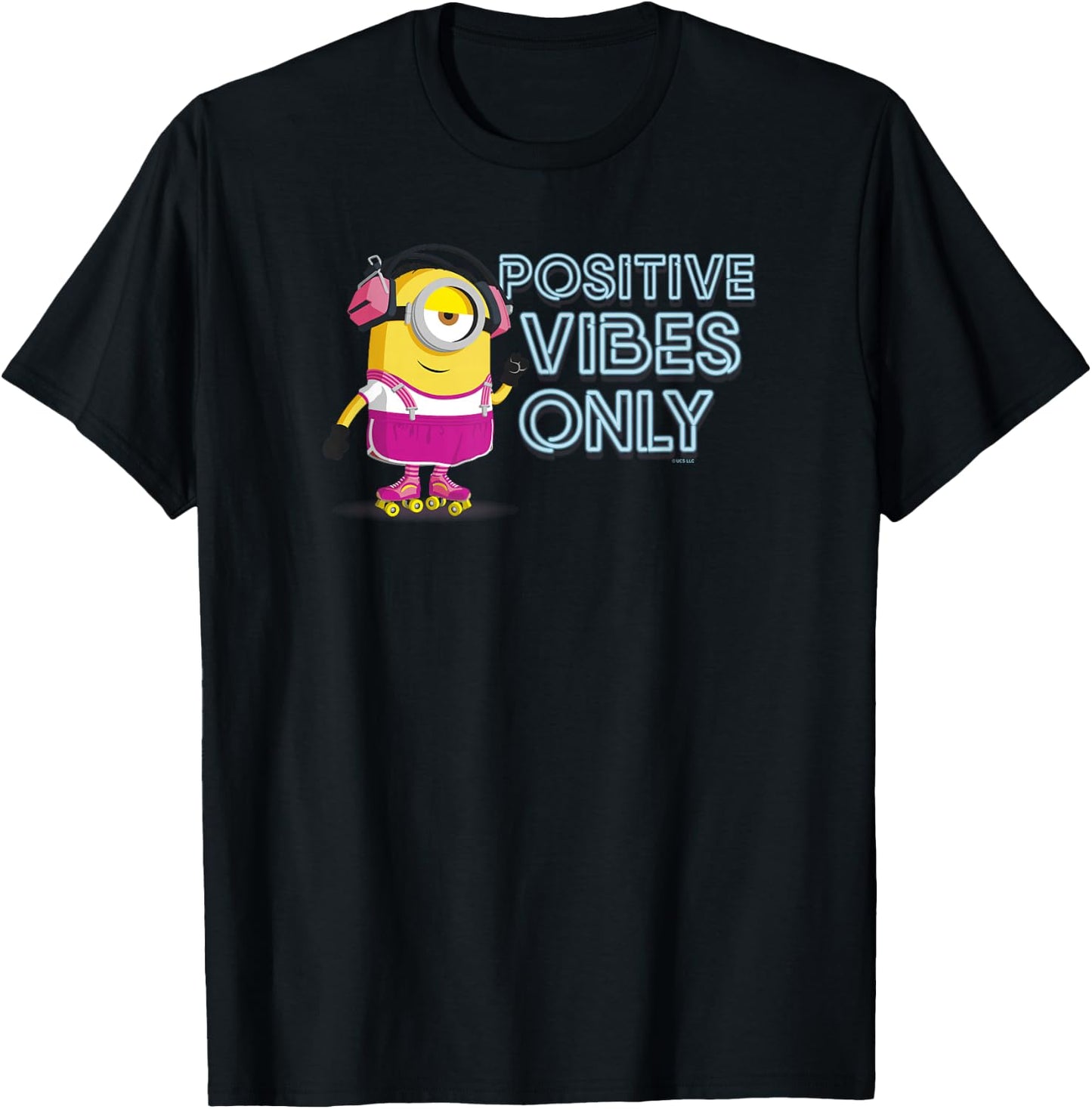 Minions Stuart Roller Skating Positive Vibes Only T-Shirt - T-Shirt | Black