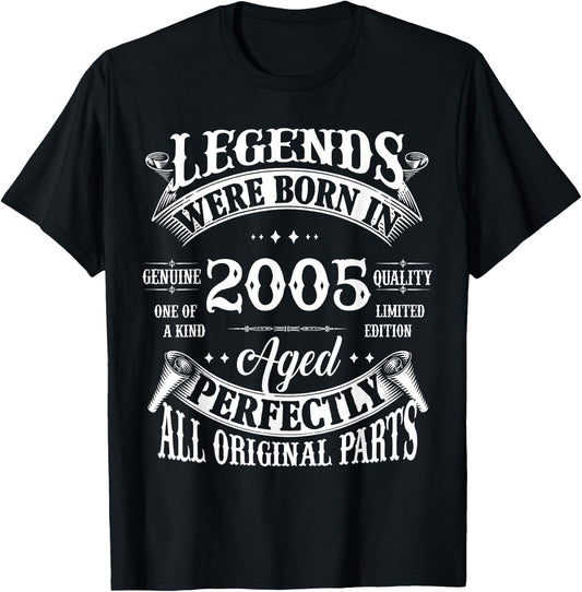 18th Birthday Vintage Legends Born In 2005 18 Years Old T-Shirt - T-Shirt | Black