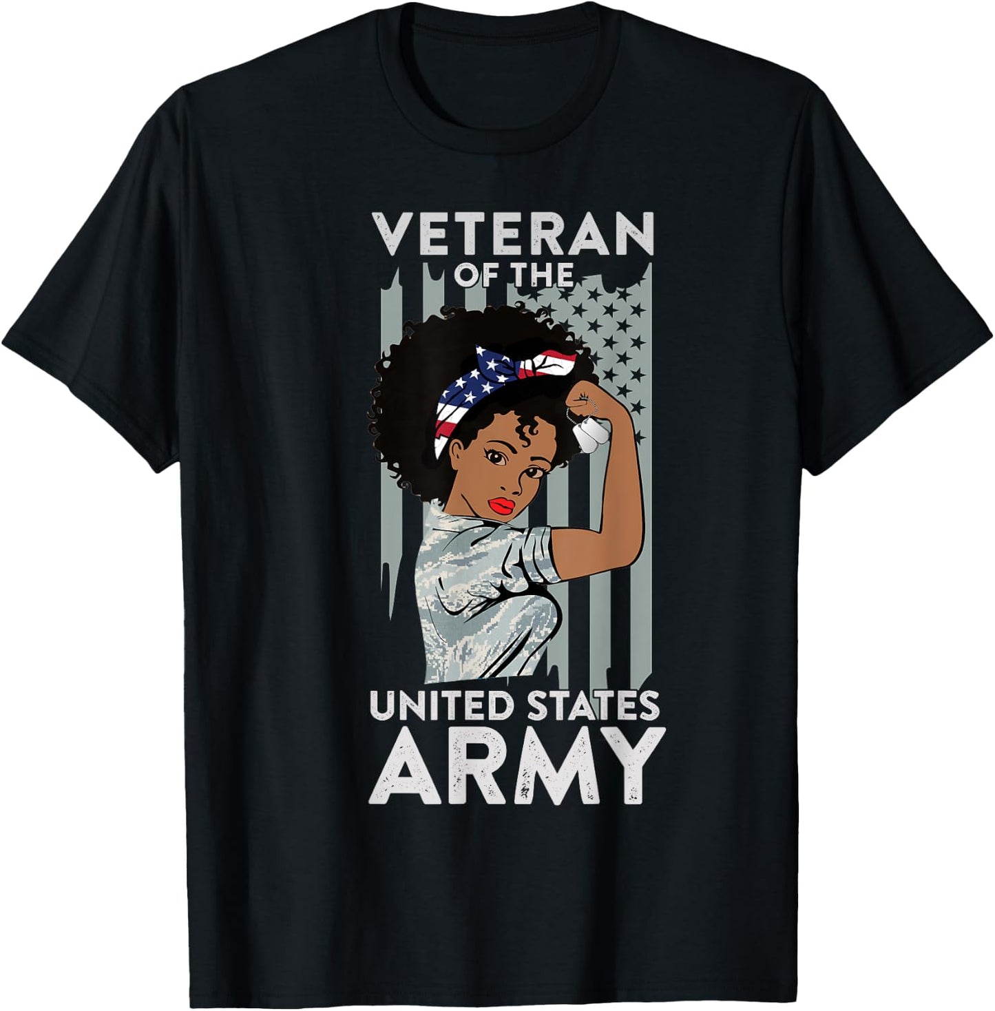 American Army Veteran Design, Military African American Vet T-Shirt - T-Shirt | Black