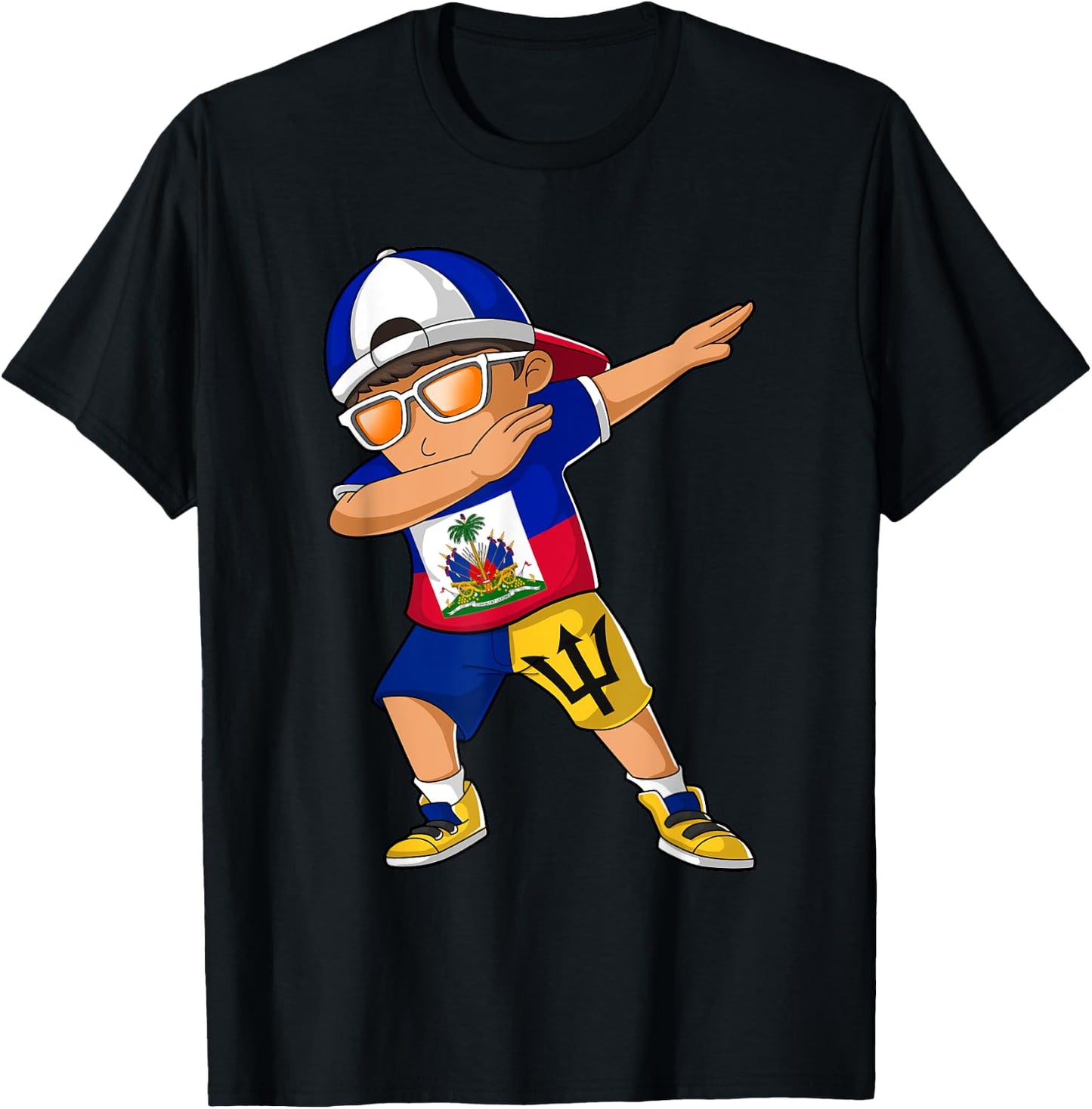 Half Haitian Half Barbadian Boy Haiti Barbados Flag T-Shirt - T-Shirt | Black