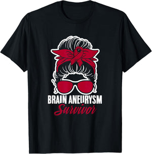 Aneurysm Survivor Messy Hair Aortic Brain Aneurysm Awareness T-Shirt - T-Shirt | Black