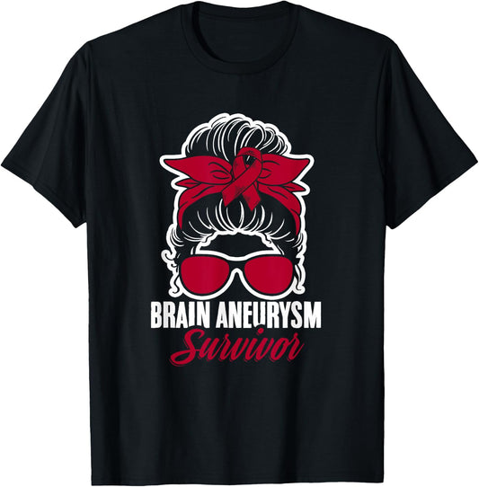 Aneurysm Survivor Messy Hair Aortic Brain Aneurysm Awareness T-Shirt - T-Shirt | Black