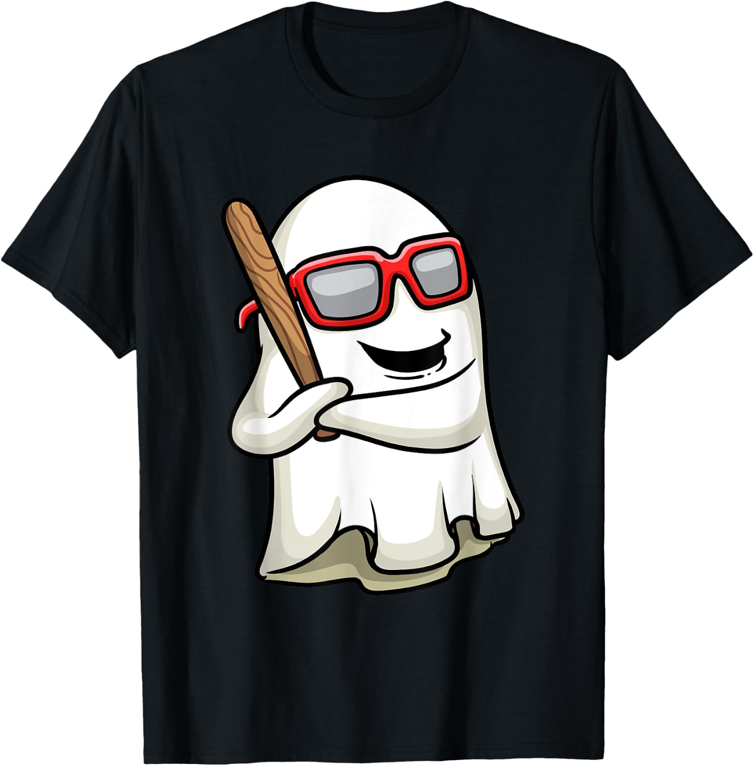 Funny Ghost Baseball Player Bat Sports Halloween Men Boys T-Shirt - T-Shirt | Black