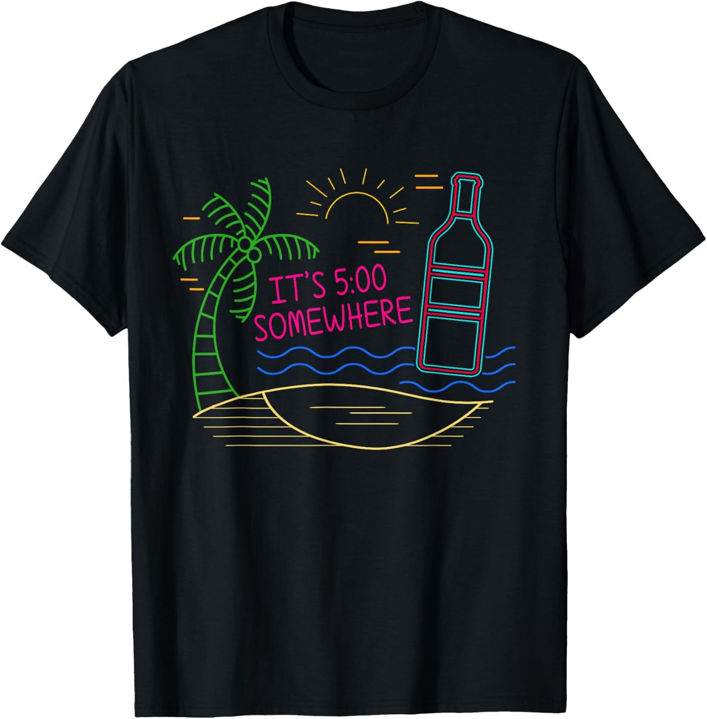 It's 5 O'Clock Somewhere Drinking Summer Beach Vacation T-Shirt - T-Shirt | Black