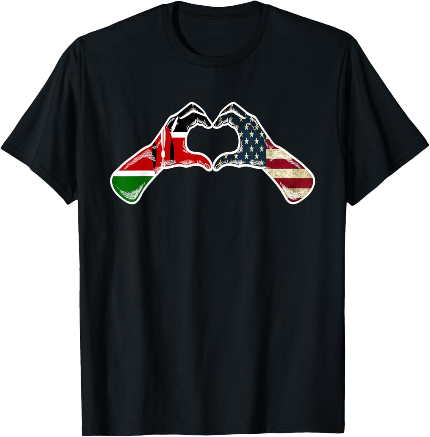 Kenya American USA Flag - USA Kenyan Heart T-Shirt - T-Shirt | Black