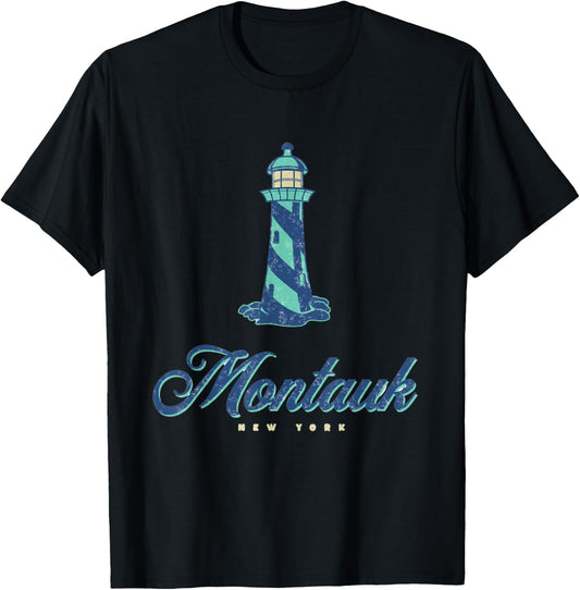 Montauk Lighthouse Beach New York, Summer at Montauk T-Shirt - T-Shirt | Black