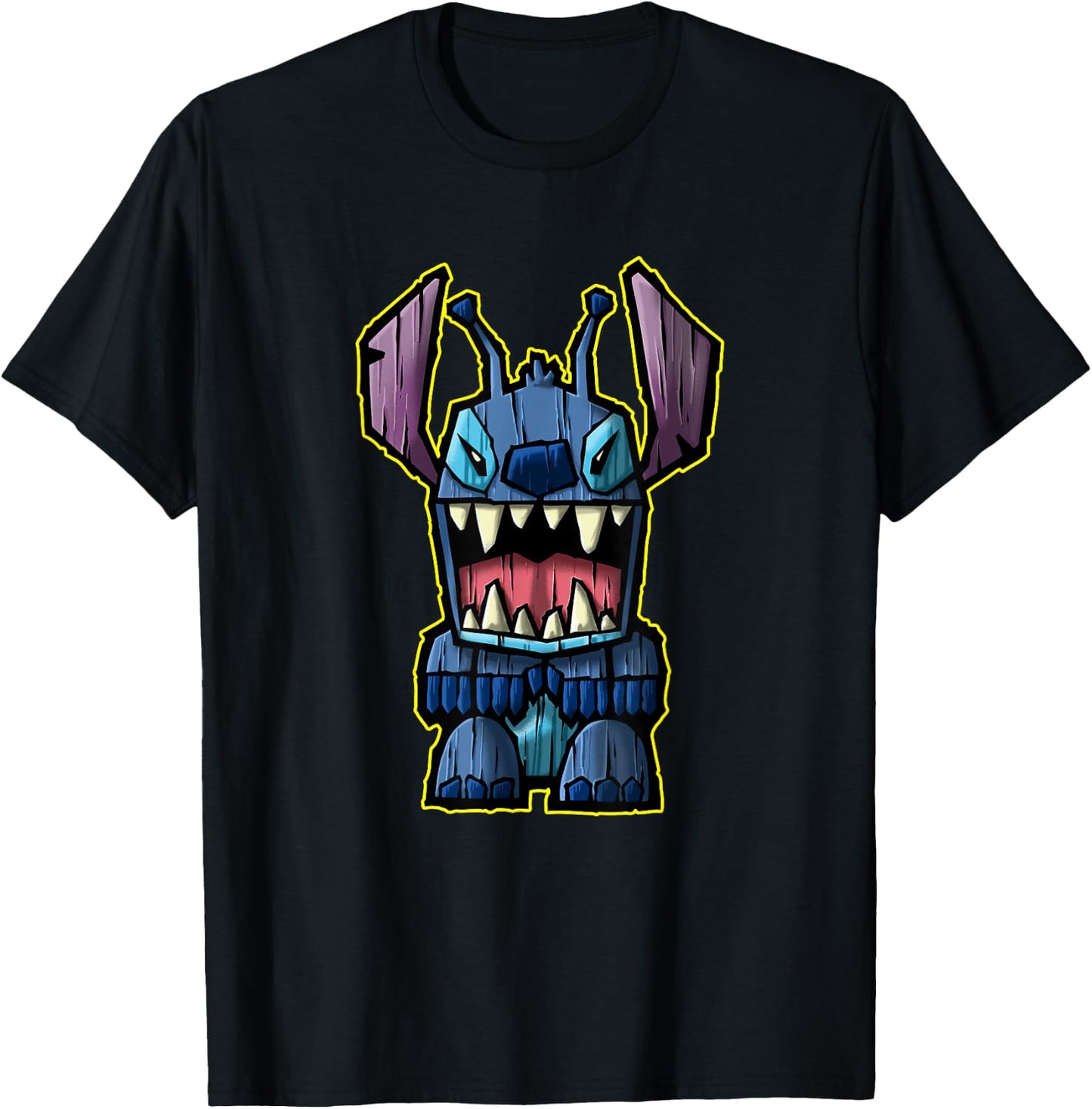 Disney Lilo & Stitch Wooden Tiki Figure Stitch Logo T-Shirt - T-Shirt | Black