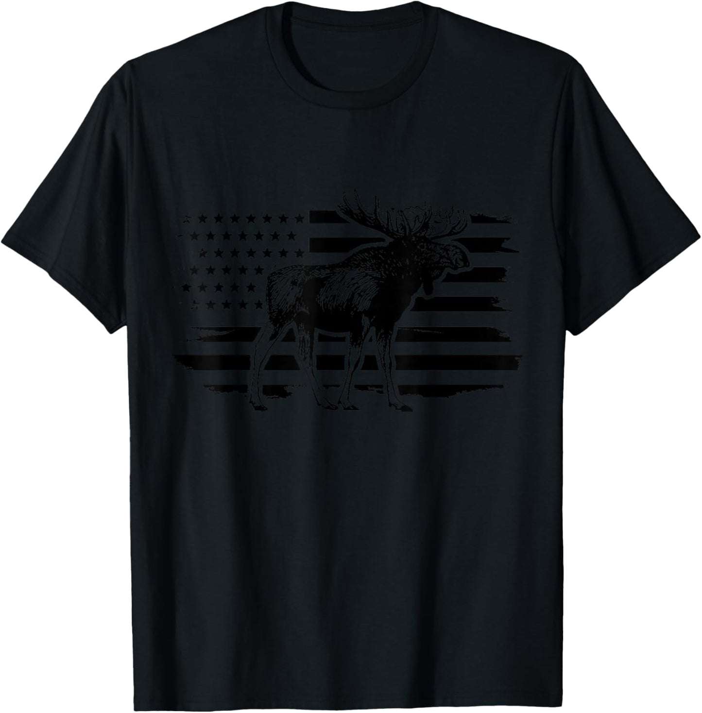 Moose American Flag Vintage Patriotic Hiking T-Shirt - T-Shirt | Black
