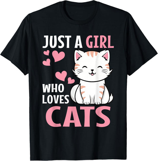 Just A Girl Who Loves Cats Cute Cat Lover Kitten T-Shirt - T-Shirt | Black