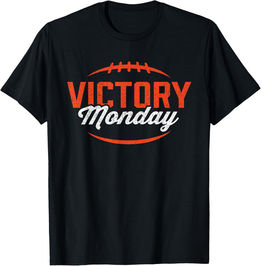 Retro Football Victory Monday Orange Text Game Day T-Shirt - T-Shirt | Black