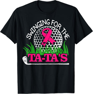 Breast Cancer Awareness Swinging For the Ta Tas Funny Golf T-Shirt - T-Shirt | Black