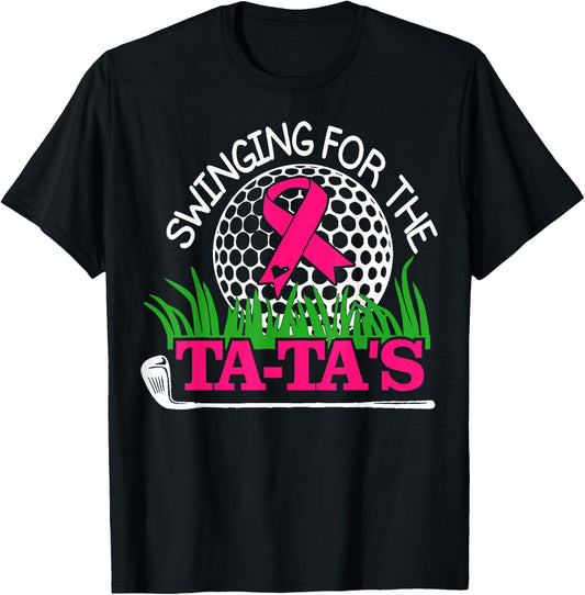 Breast Cancer Awareness Swinging For the Ta Tas Funny Golf T-Shirt - T-Shirt | Black