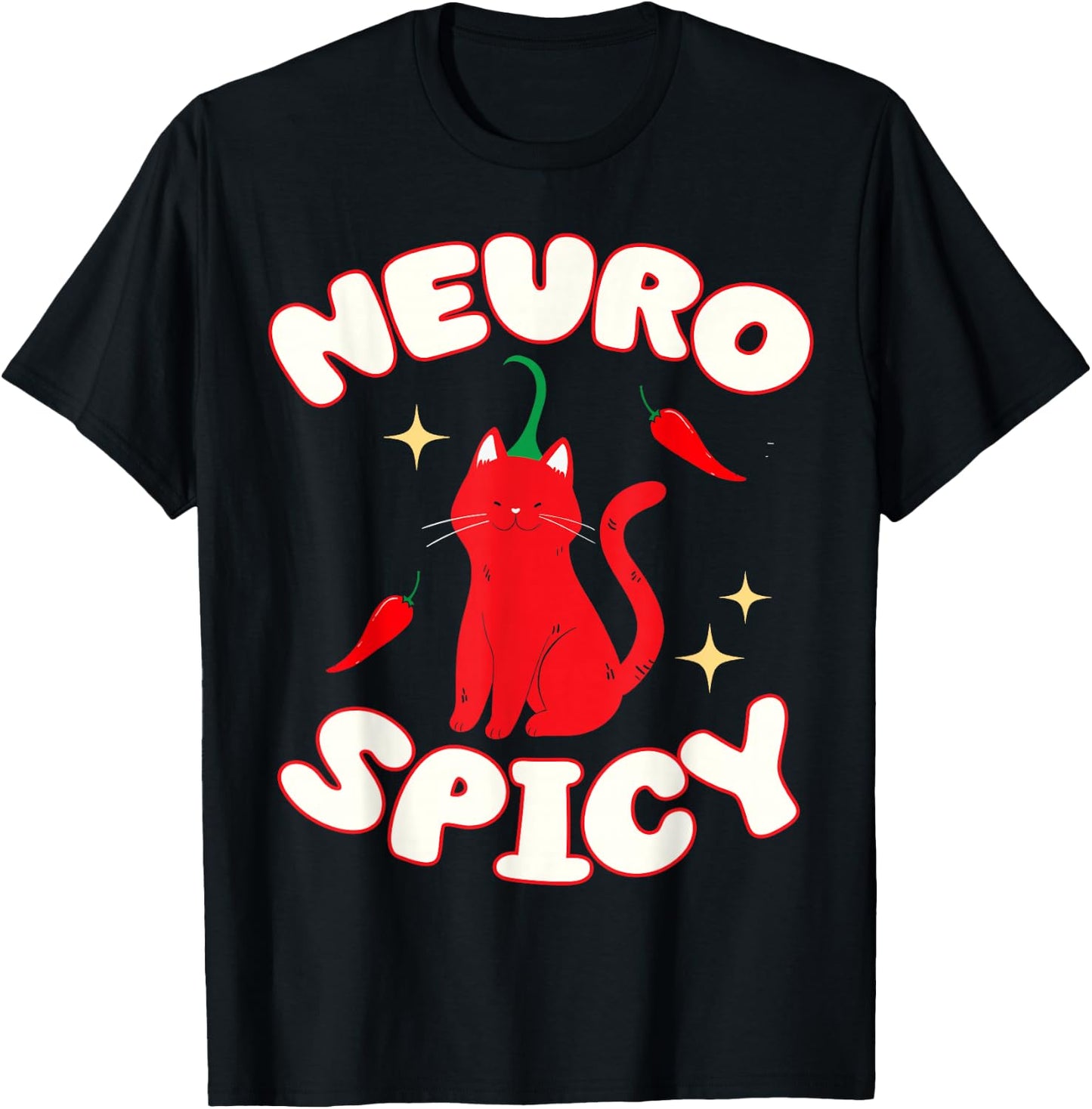 Neurospicy Funny Neurodivergent ADHD ASD Autism Cat Lover T-Shirt - T-Shirt | Black