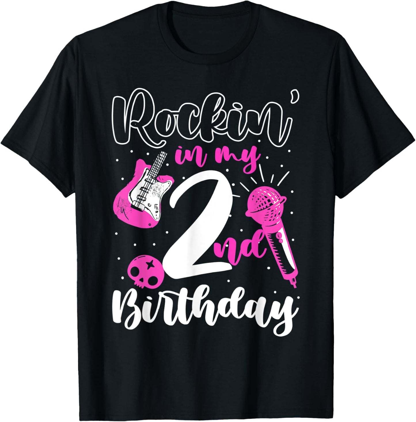 Girls Rockstar Birthday Rock Star Themed Guitar 2nd Birthday T-Shirt - T-Shirt | Black