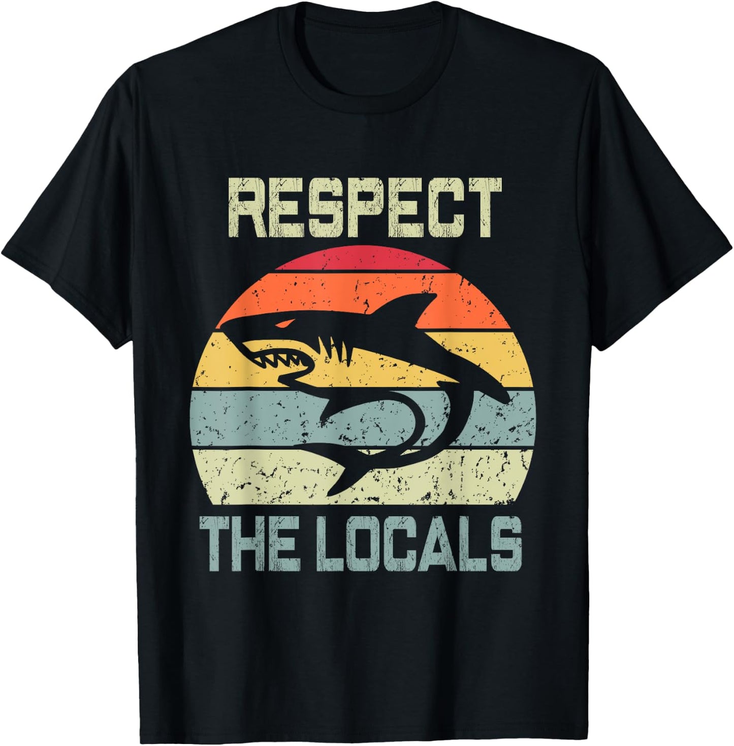 Funny Men's Respect The Locals Shark Love Cool Design Couple T-Shirt - T-Shirt | Black