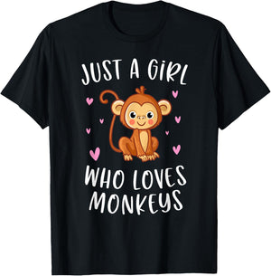 Just A Girl Who Loves Monkeys Cute Monkey Lover T-Shirt - T-Shirt | Black