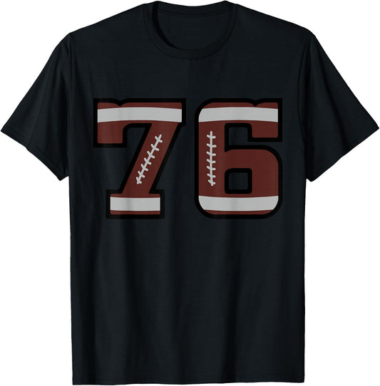 Number #76 Football Number T-Shirt - T-Shirt | Black