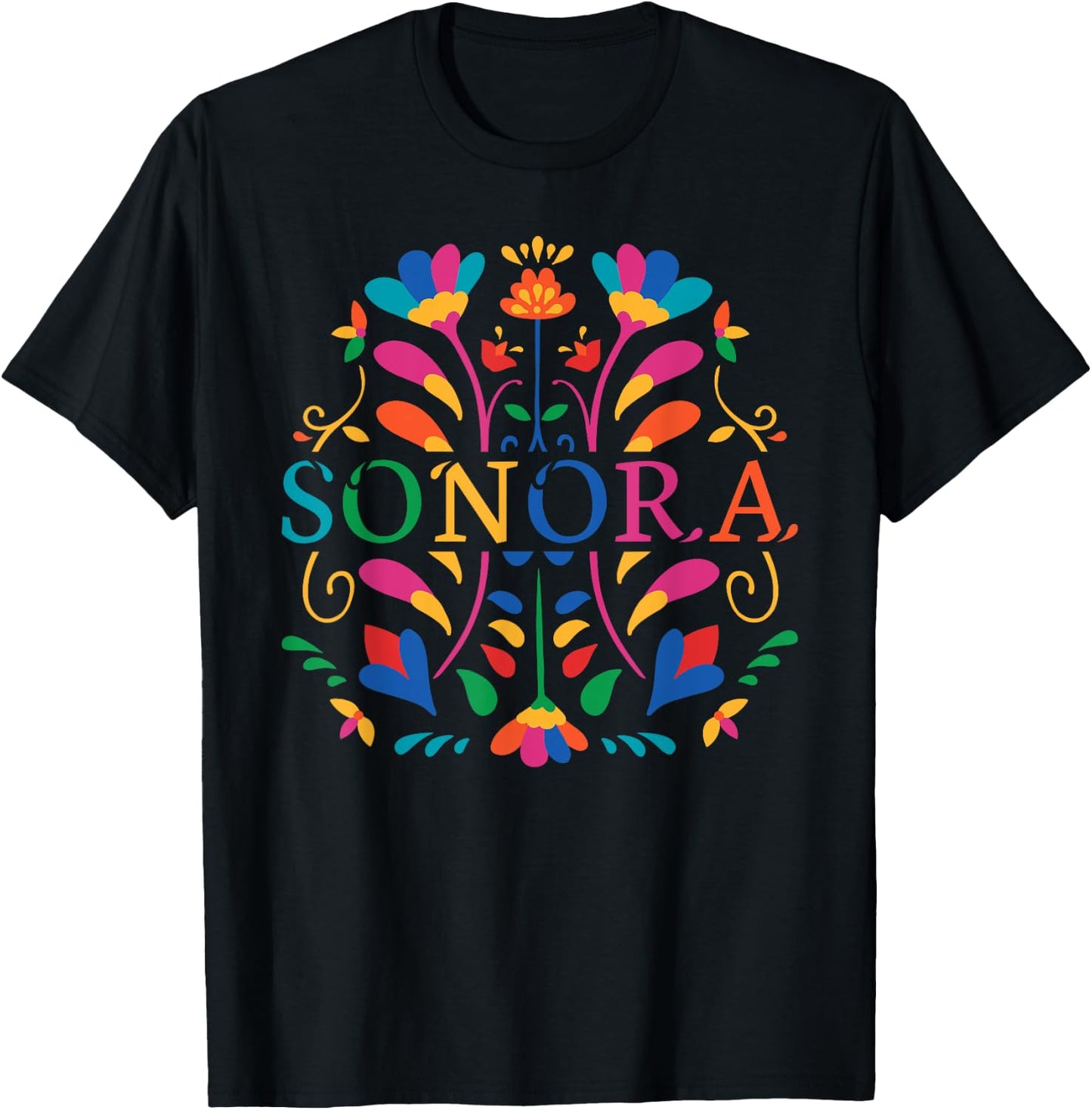Sonora Shirt, Sonora Flower, Sonora Otomi Mexico T-Shirt - T-Shirt | Black