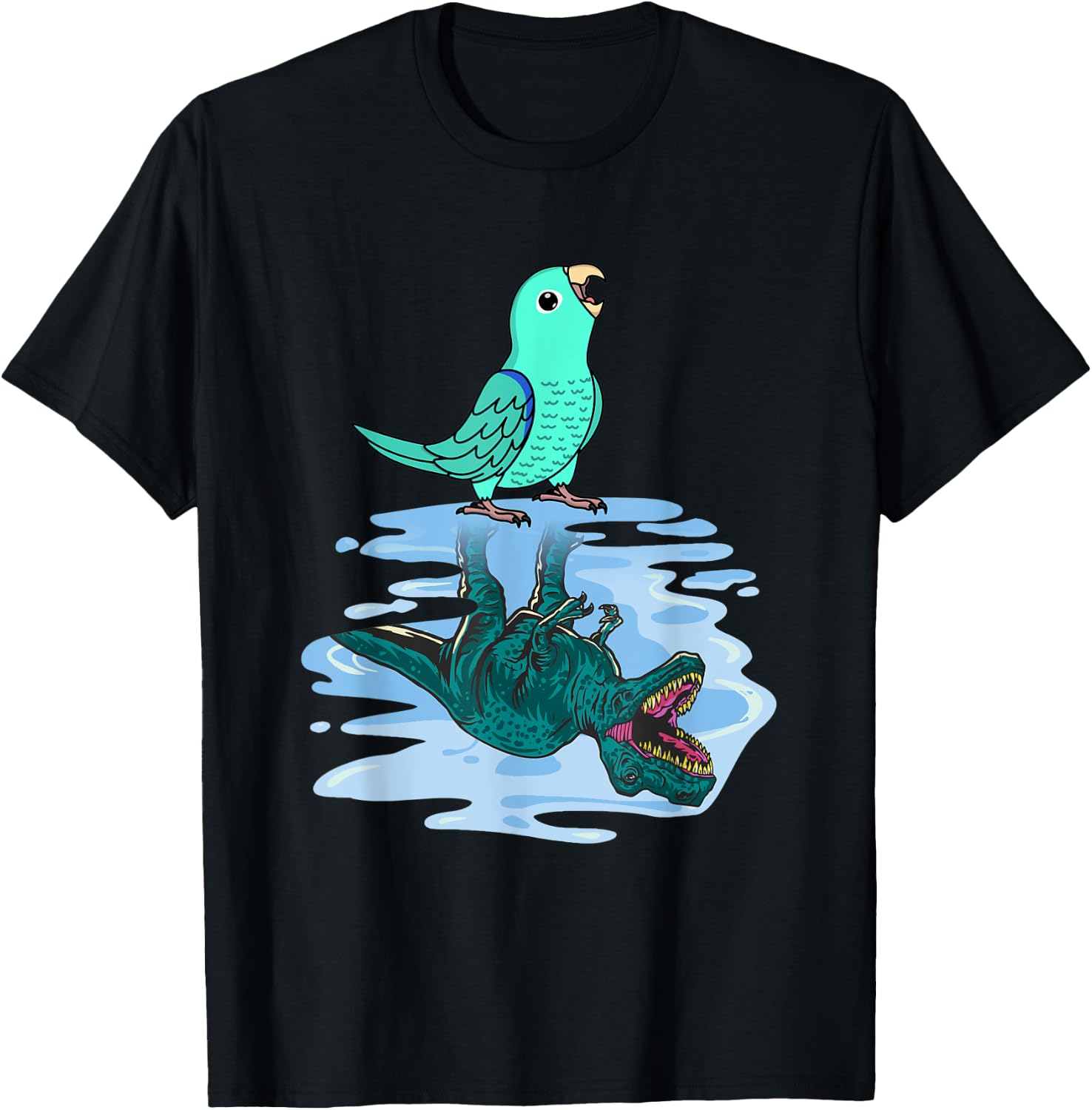 Parrot & T Rex Reflection I Turquoise Parrotlet T-Shirt - T-Shirt | Black