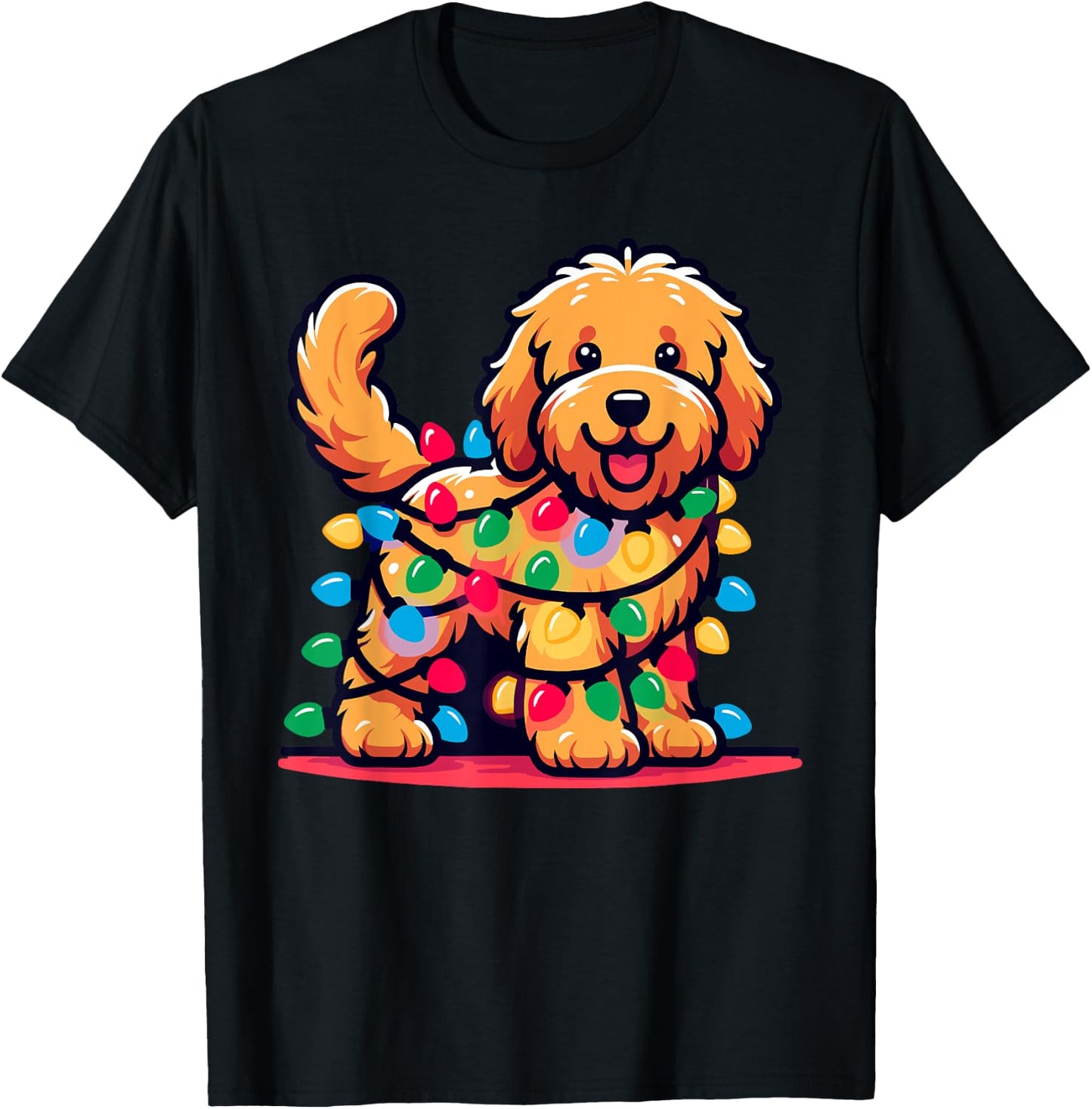 Goldendoodle Christmas Tree Xmas Lights Golden Doodle Dog T-Shirt - T-Shirt | Black