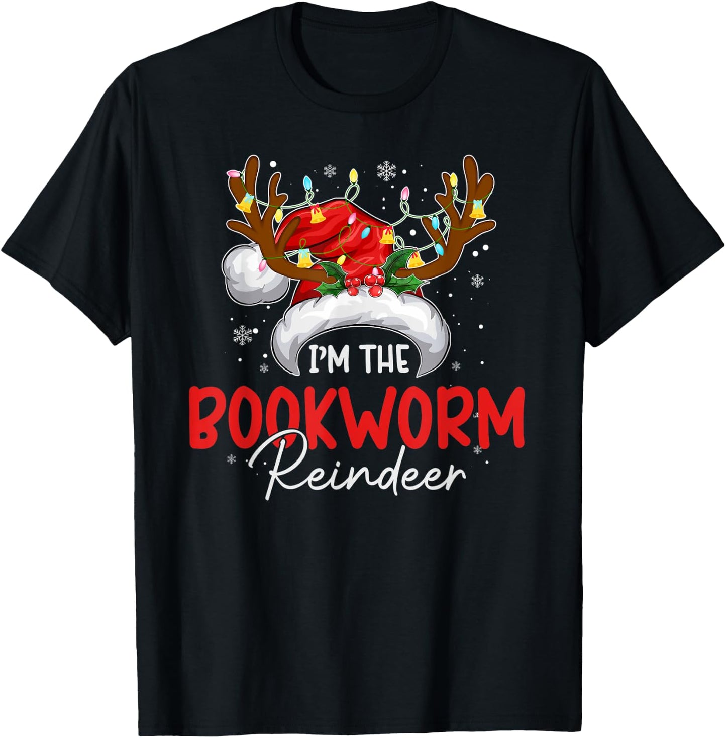 mb I'm The Bookworm Reindeer Christmas Funny Family Pajamas T-Shirt - T-Shirt | Black