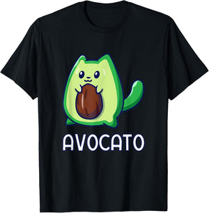 Avogato Avocado Cat Vegan T-Shirt - T-Shirt | Black