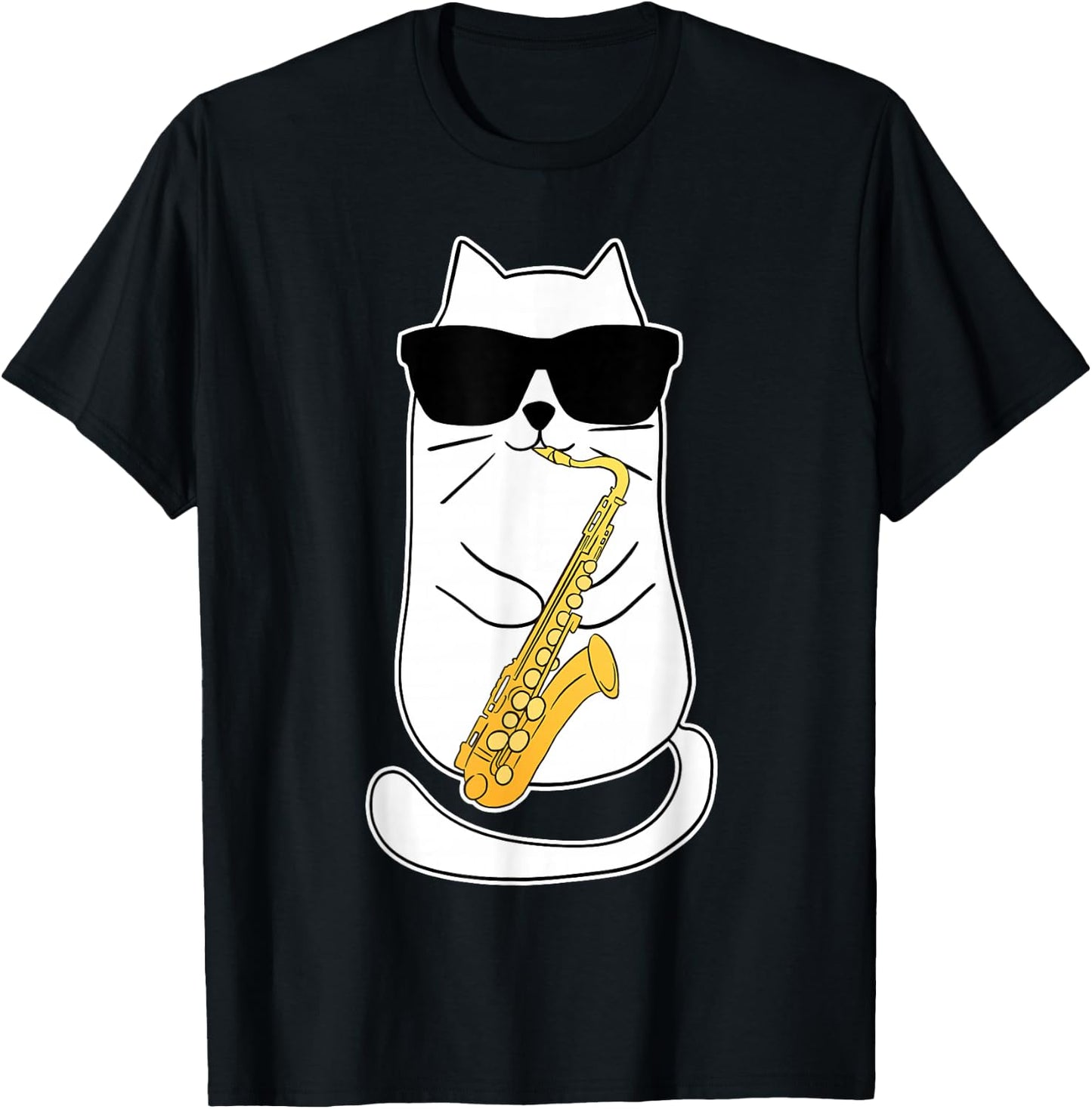 Funny Saxophone Cat Musician Jazz Music Lover T-Shirt - T-Shirt | Black