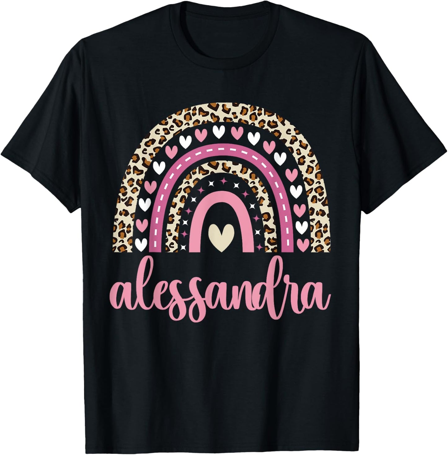 Alessandra Rainbow Leopard Personalized Alessandra Birthday T-Shirt - T-Shirt | Black