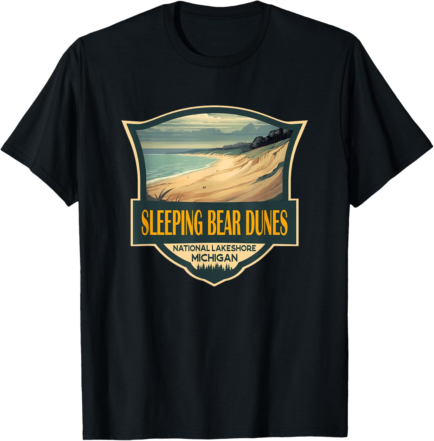Sleeping Bear Dunes National Lakeshore Travel Retro Badge T-Shirt - T-Shirt | Black