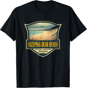 Sleeping Bear Dunes National Lakeshore Travel Retro Badge T-Shirt - T-Shirt | Black