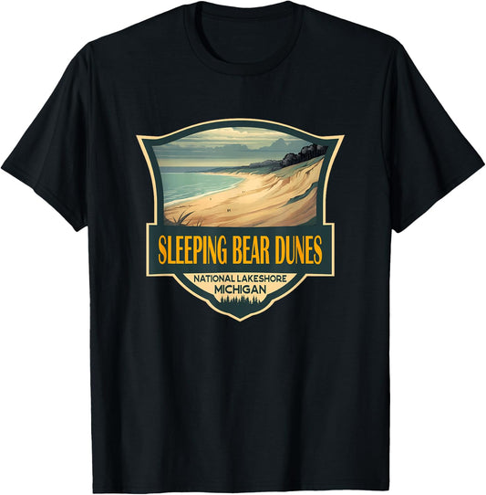 Sleeping Bear Dunes National Lakeshore Travel Retro Badge T-Shirt - T-Shirt | Black