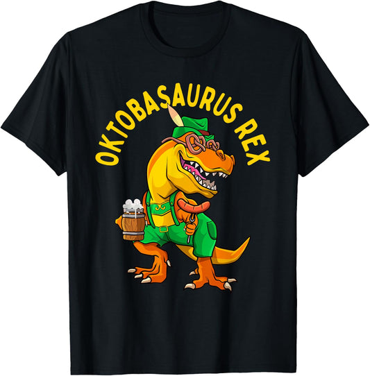Dinosaur Oktoberfest Lederhosen Costume Men T rex Beer Fest T-Shirt - T-Shirt | Black
