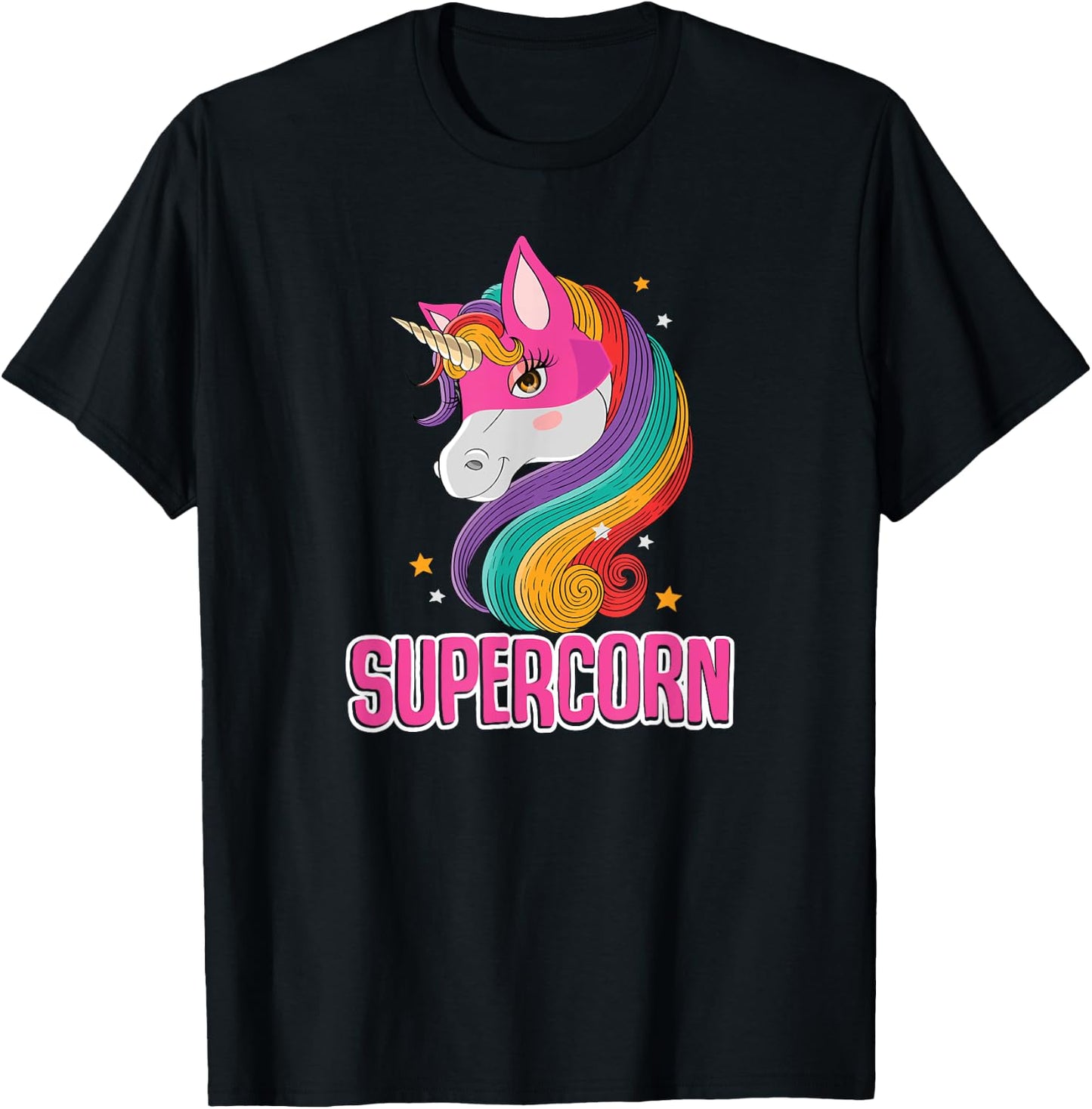 Unicorn Costume Girls Super Hero Magic Horse Cute Supercorn T-Shirt - T-Shirt | Black
