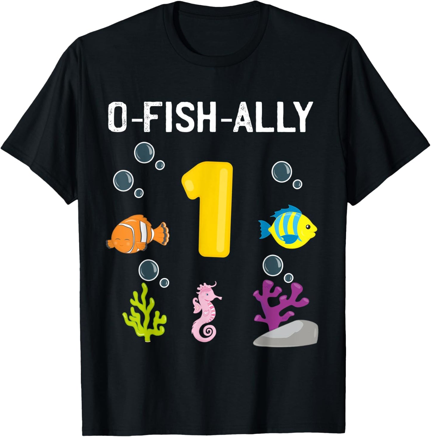 Ofishally 1 Year Old Fishing Themed 1St Birthday Girl Boy T-Shirt - T-Shirt | Black