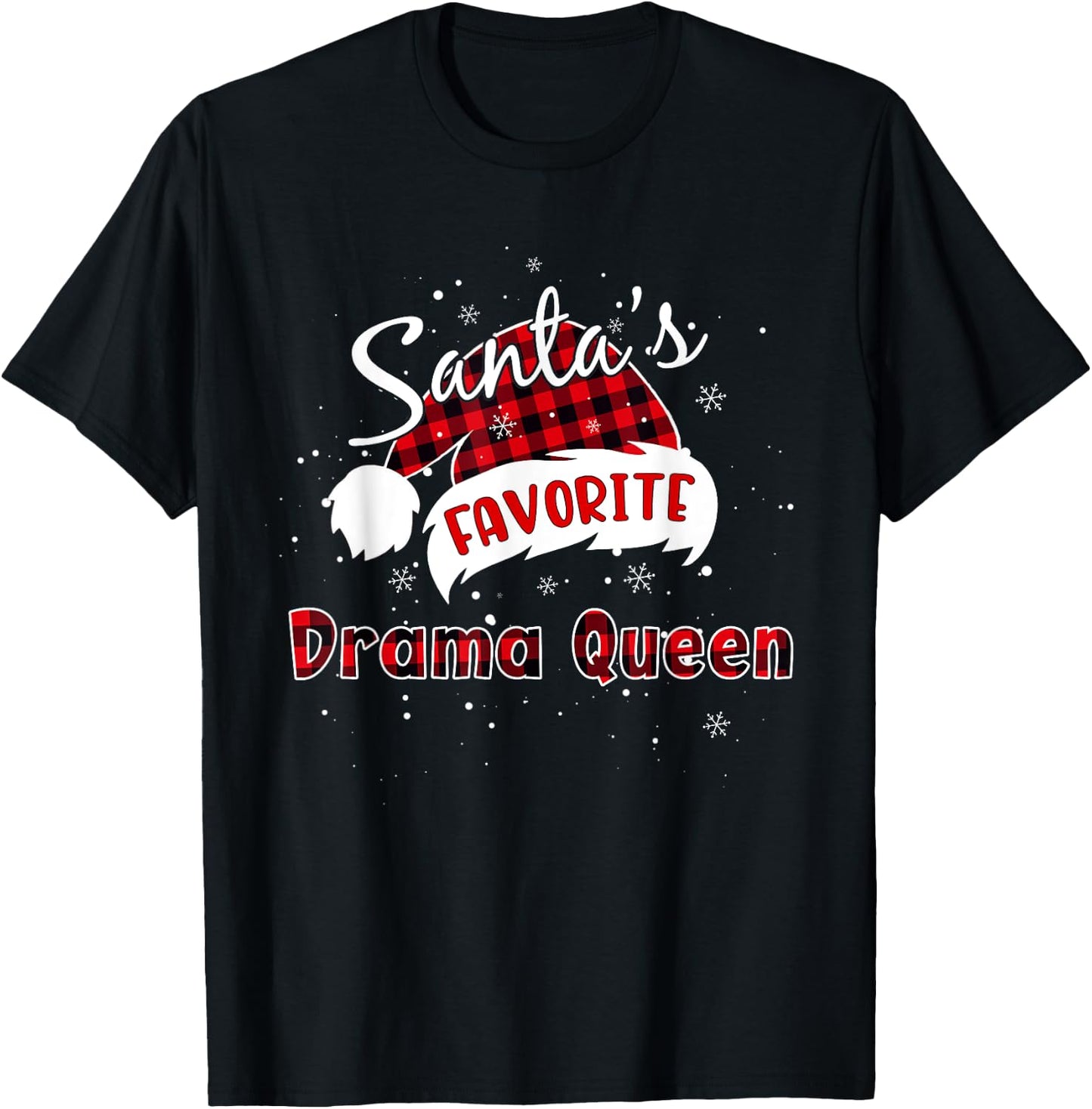 Funny Santa's Favorite Drama Queen Christmas Plaid Buffalo T-Shirt - T-Shirt | Black