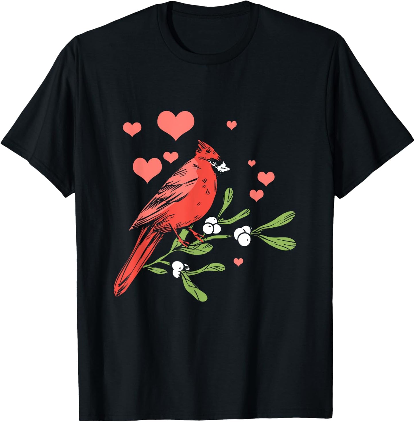 Red Cardinal Bird Lover Watching Birdwatcher Birder Heart T-Shirt - T-Shirt | Black