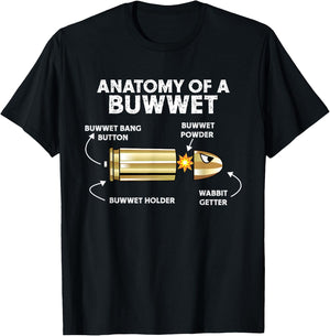 Funny Pew Pew Bullet Anatomy Cartoon Rabbit Getter T-Shirt - T-Shirt | Black