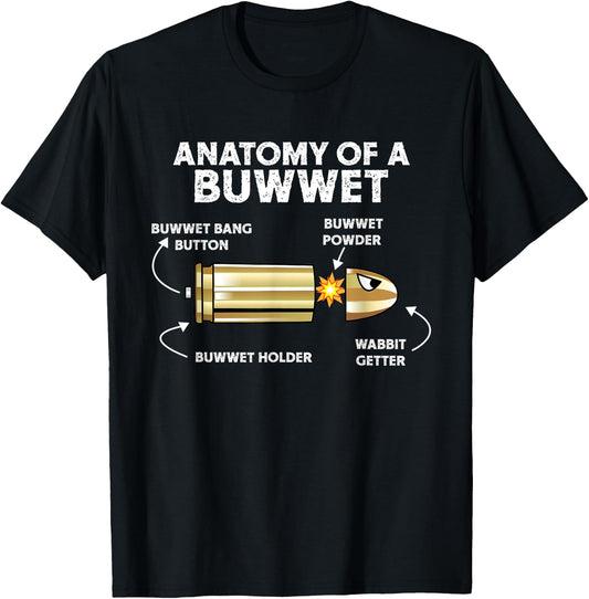 Funny Pew Pew Bullet Anatomy Cartoon Rabbit Getter T-Shirt - T-Shirt | Black