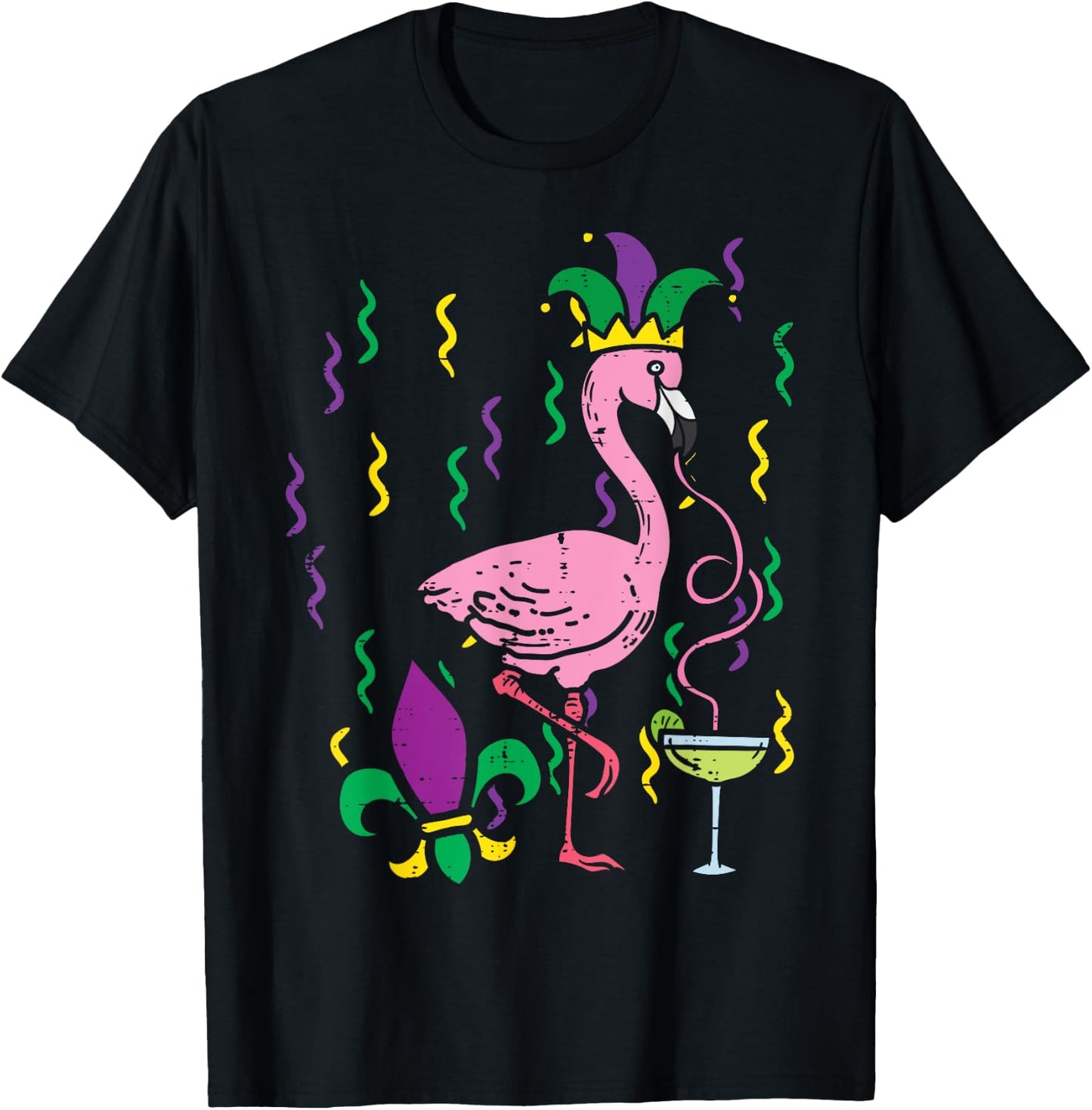 Mardi Gras Jester Flamingo Funny Carnival Bird Men Women T-Shirt - T-Shirt | Black