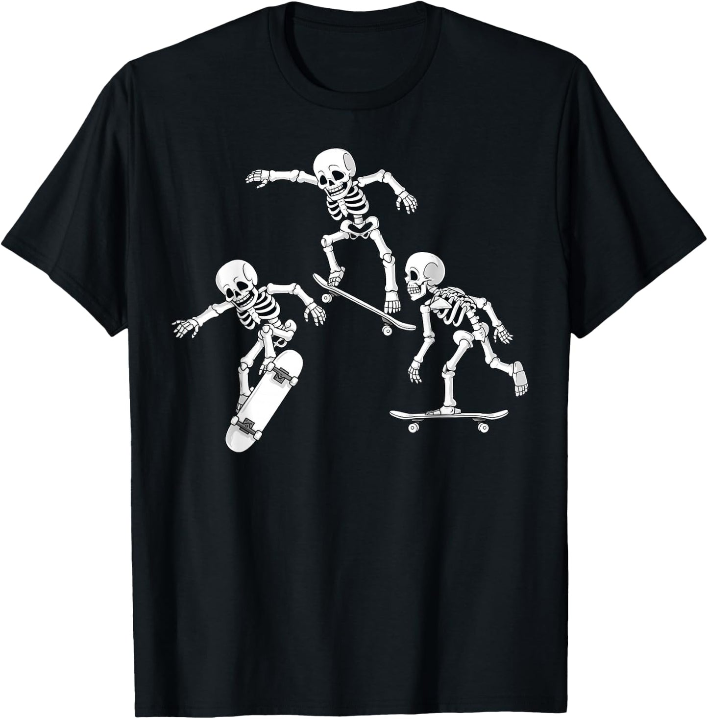 Skateboarding Skeletons Halloween Skater Boys Kids Skate T-Shirt - T-Shirt | Black