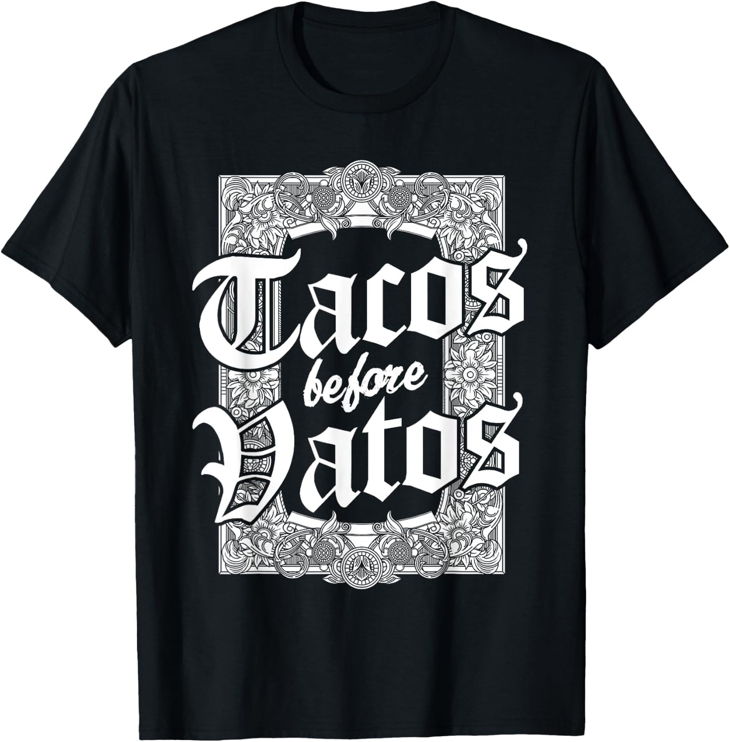 Cinco de Mayo Style Tacos Before Vatos - Women's Classic Fit Black Letter Print - Small T-Shirt - T-Shirt | Black